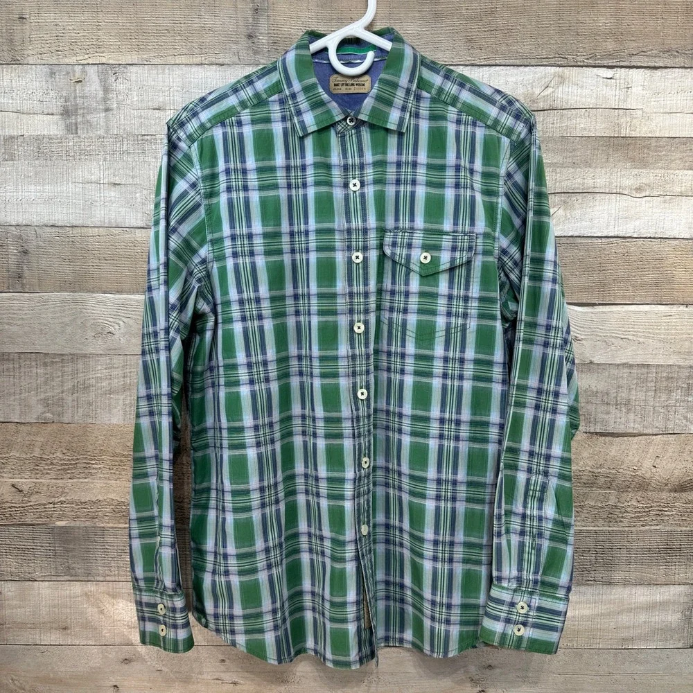 Tommy‎ Bahama Mens Plaid Long Sleeve Button Up Shirt Green Blue Casual Size S
